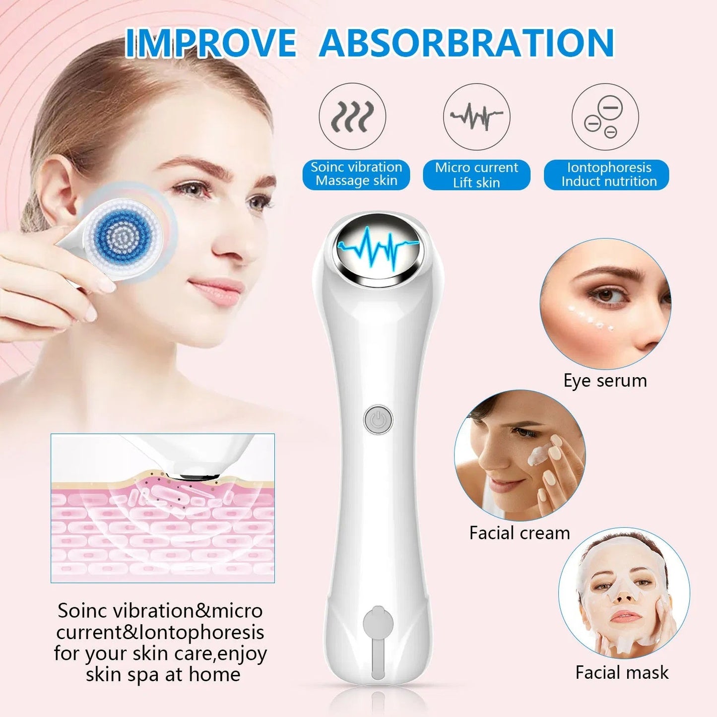 Gesichtsbürste, Bürste zum Peeling, IPX7 wasserdicht 3 in 1
