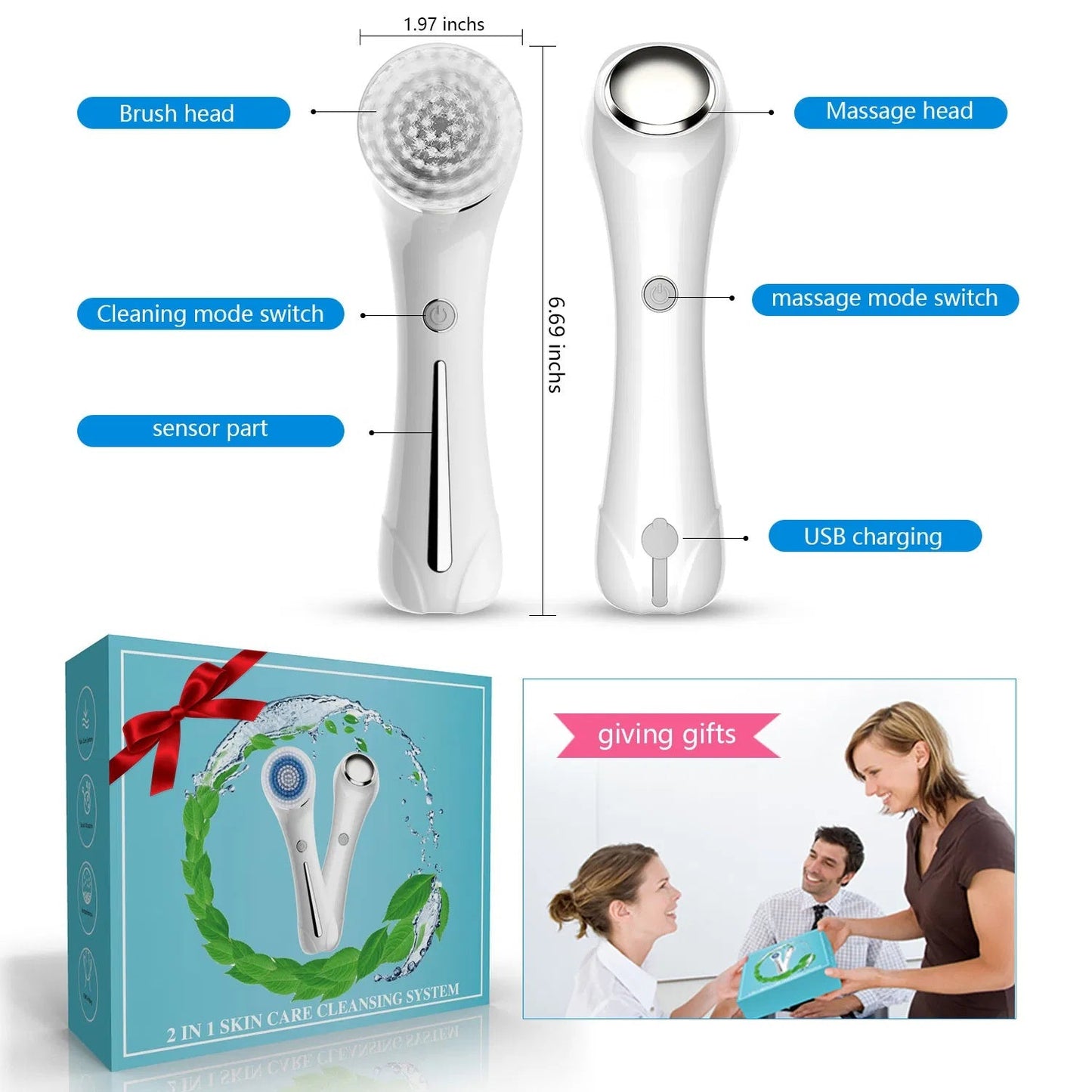 Gesichtsbürste, Bürste zum Peeling, IPX7 wasserdicht 3 in 1